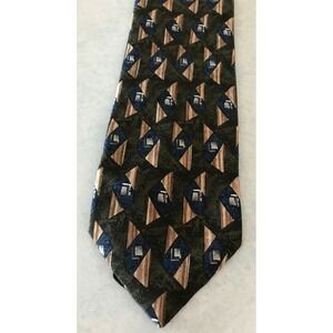 Men's Tie Necktie Town Craft Brown Green Black Colors Triangle‎ Square Pattern